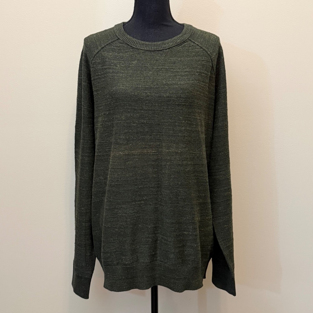 NEW Gap Mens XL Dark Green Heather Cotton Slub Crewneck Raglan Sweater Preppy